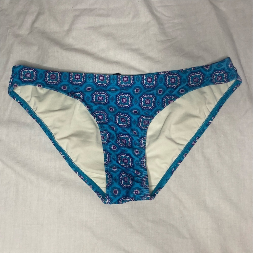 EQ Viva Blue Patterned Drawstring Bikini Bottoms Athletic Swim Training Large